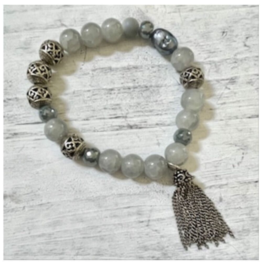 Grey beaded tassel bracelet
